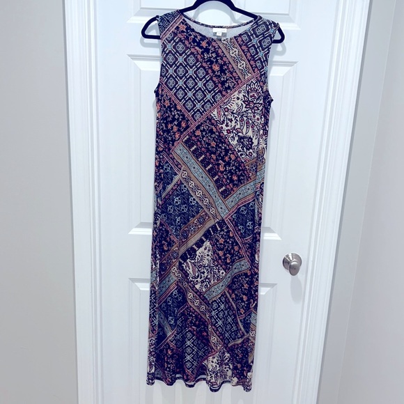 J. Jill Comfy Stretch black Patchwork Maxi Tank Dress Mykonos Mixed media - Picture 2 of 11